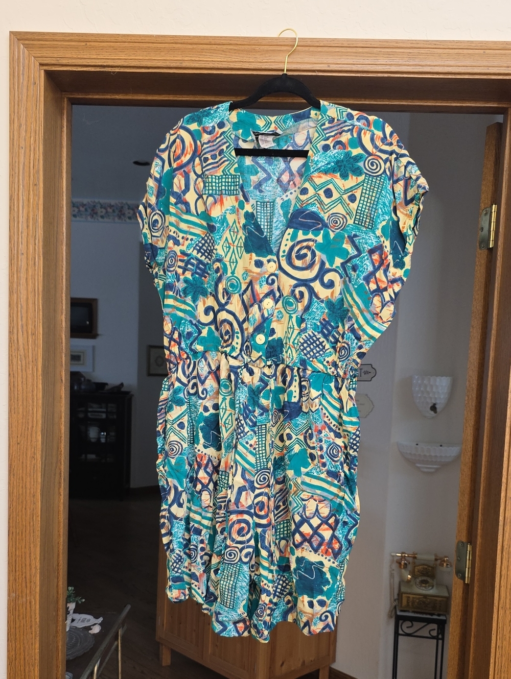 California Krush Vintage Teal Patterned V-Neck Drawstring Jumper